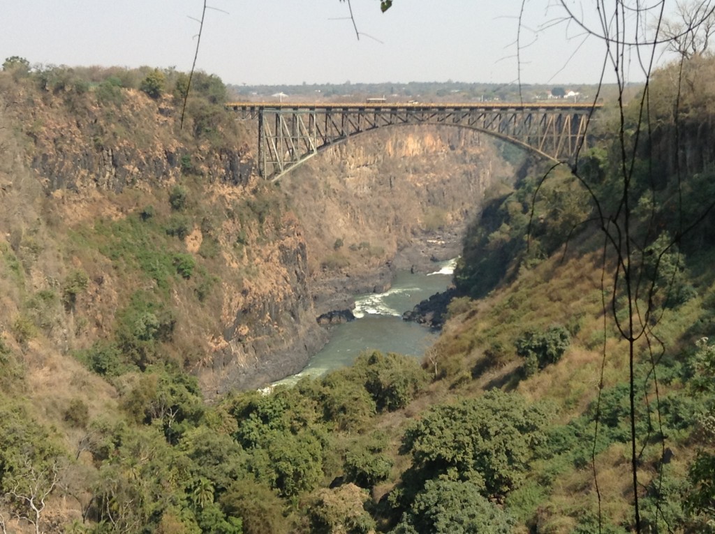The rail bridge spanning the Zambezi River joining Zambia to Zimbabe.  Photograph  GRACIE